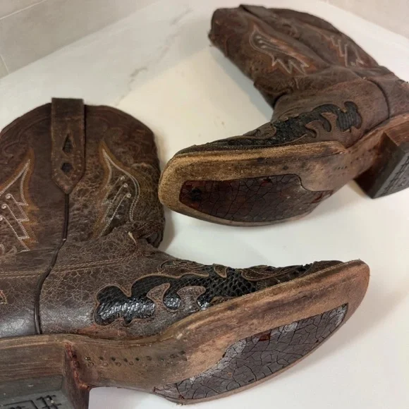 Corral® Ladies Chocolate Snake Inlay Brown Square Toe Boots A2404 - Picture 4 of 6